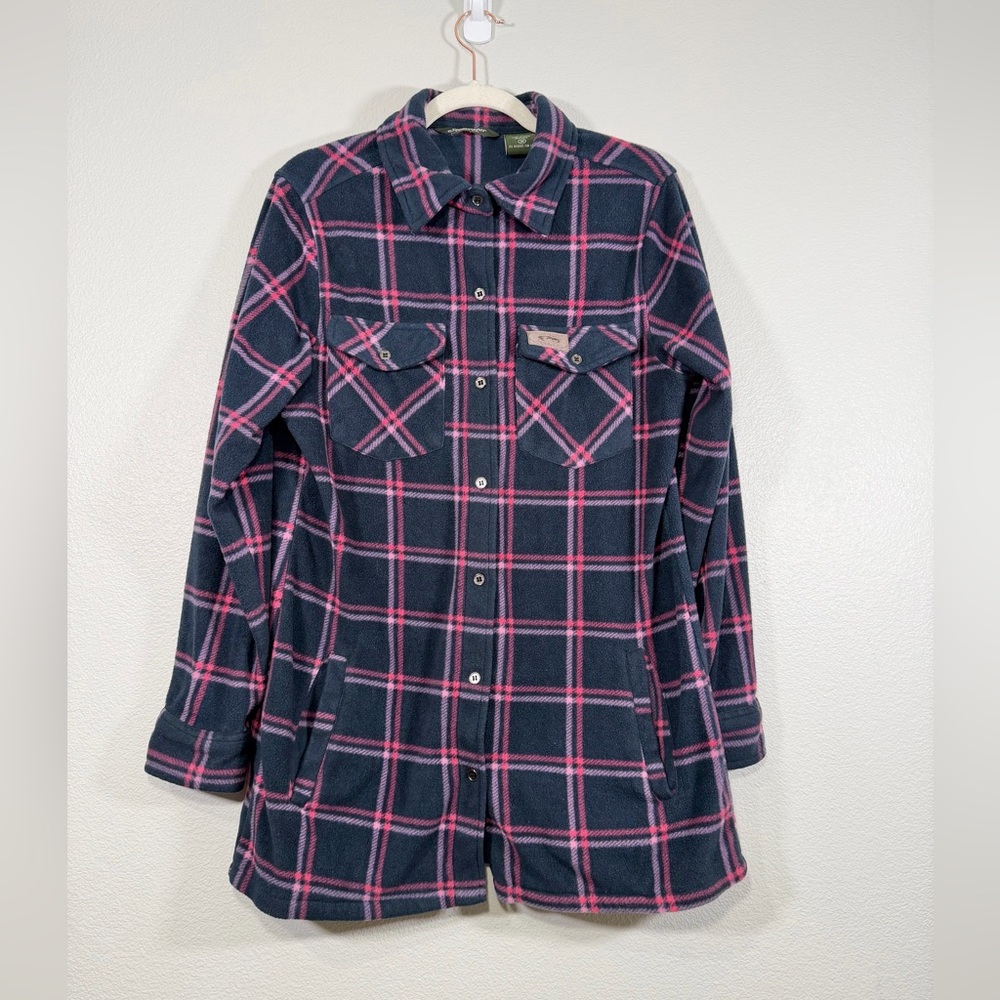 Stillwater Supply Co Jacket Fleece Coat Button Plaid Shirt Navy Pink Women M